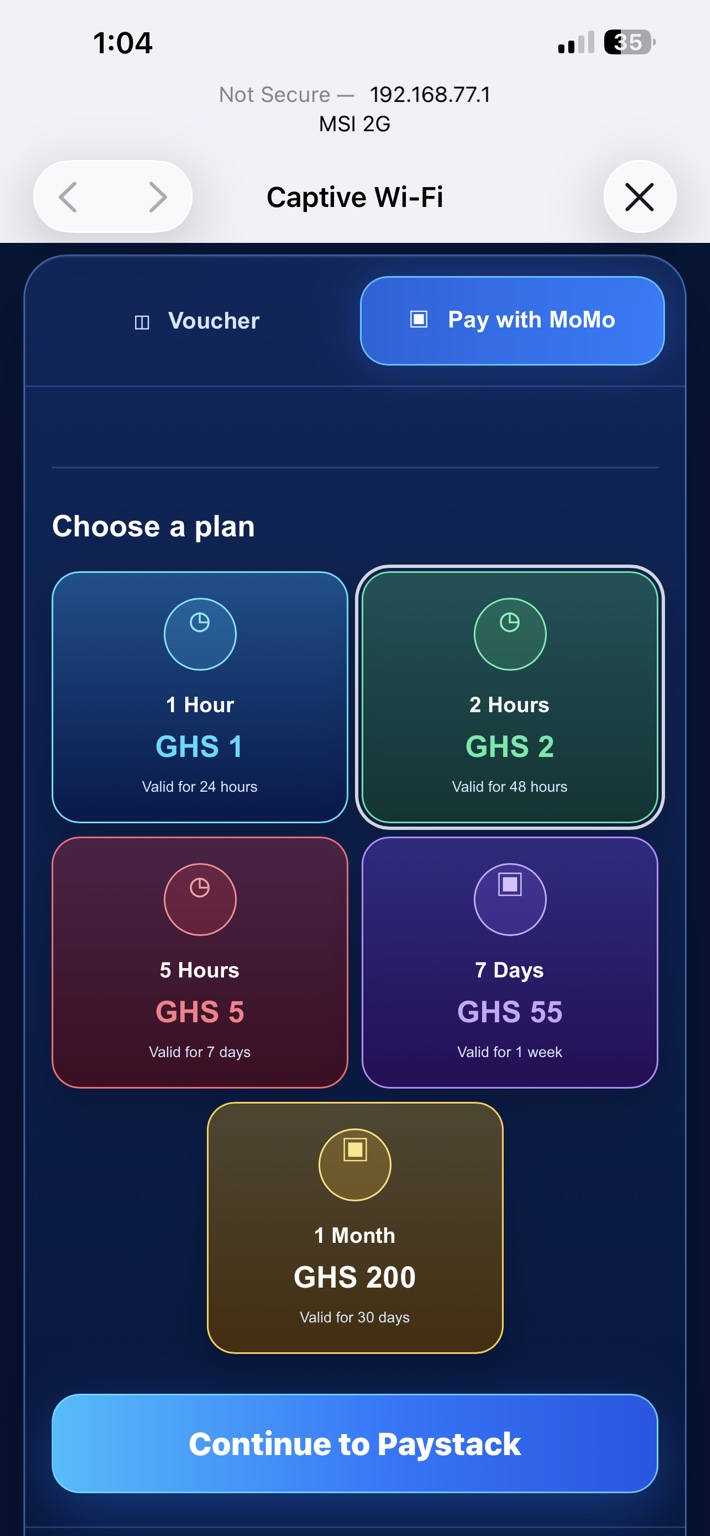 MagicSky Mobile Money package selection