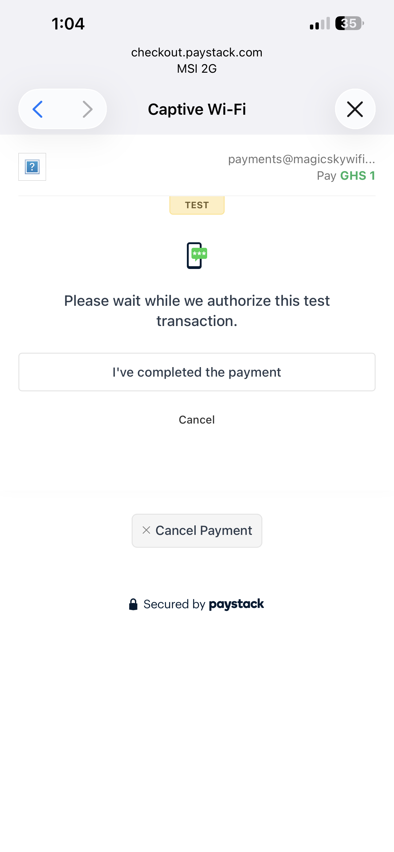 Paystack waiting for Mobile Money authorization