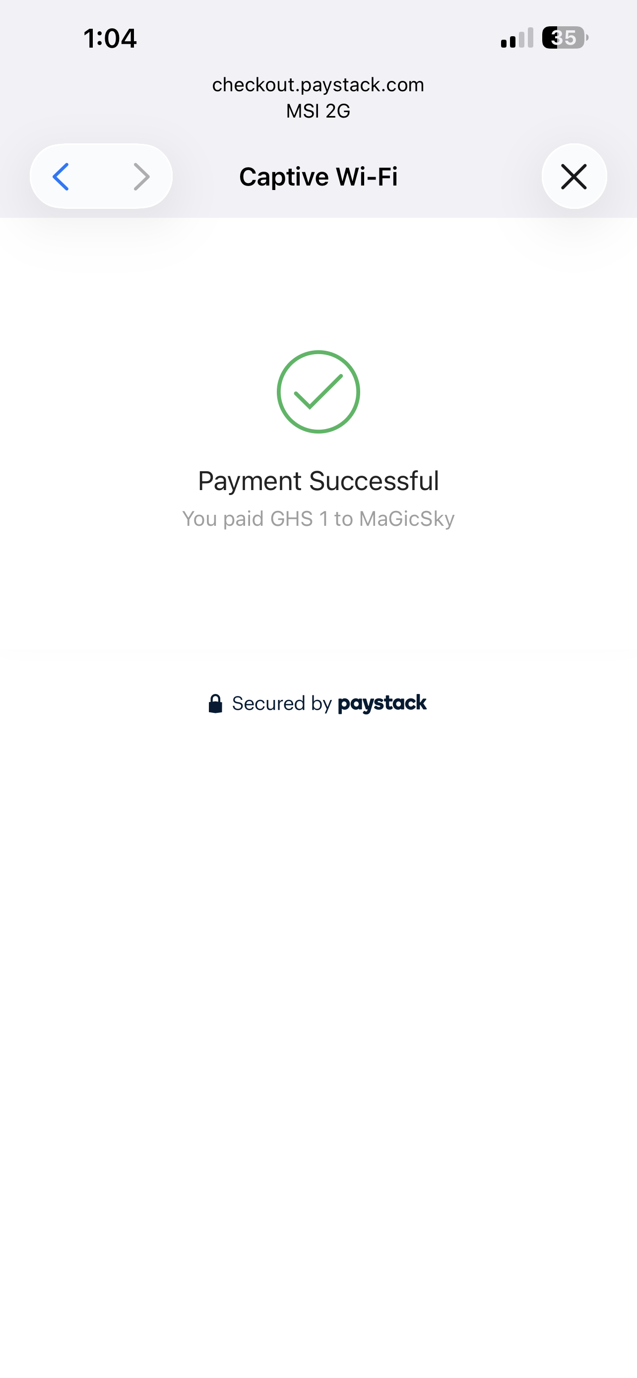 Paystack payment successful screen