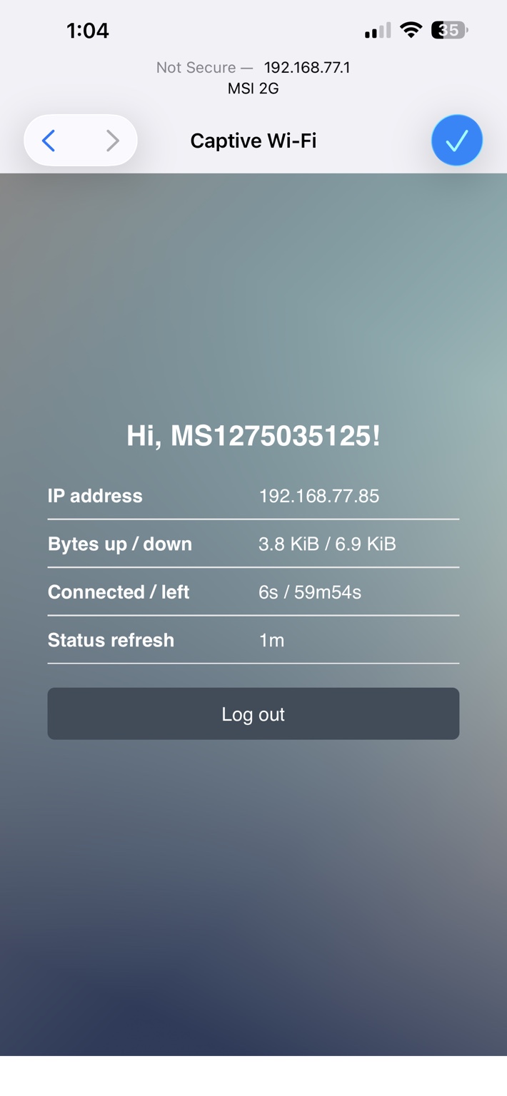 MagicSky connected status showing remaining time