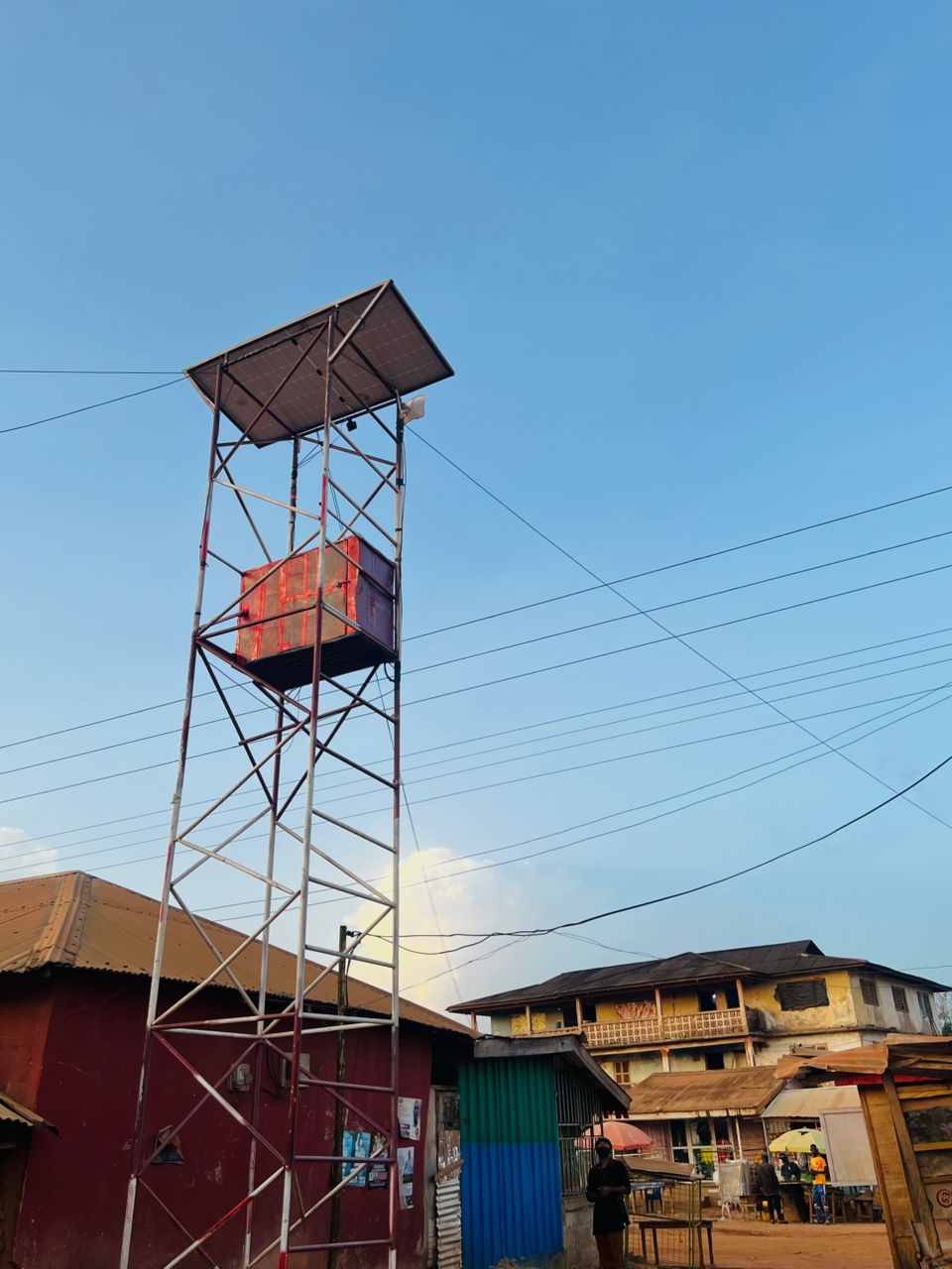 MagicSky solar-powered network tower serving a village